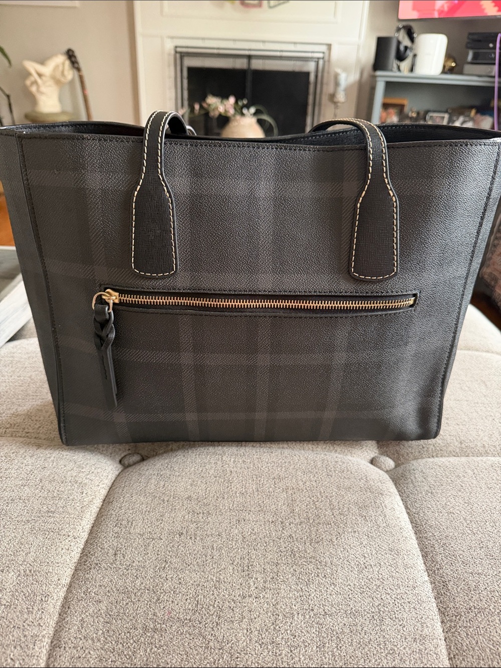 Dooney & Bourke Graham Plaid Ashton Tote Black/Gray Coated Canvas Leather - Picture 5 of 16